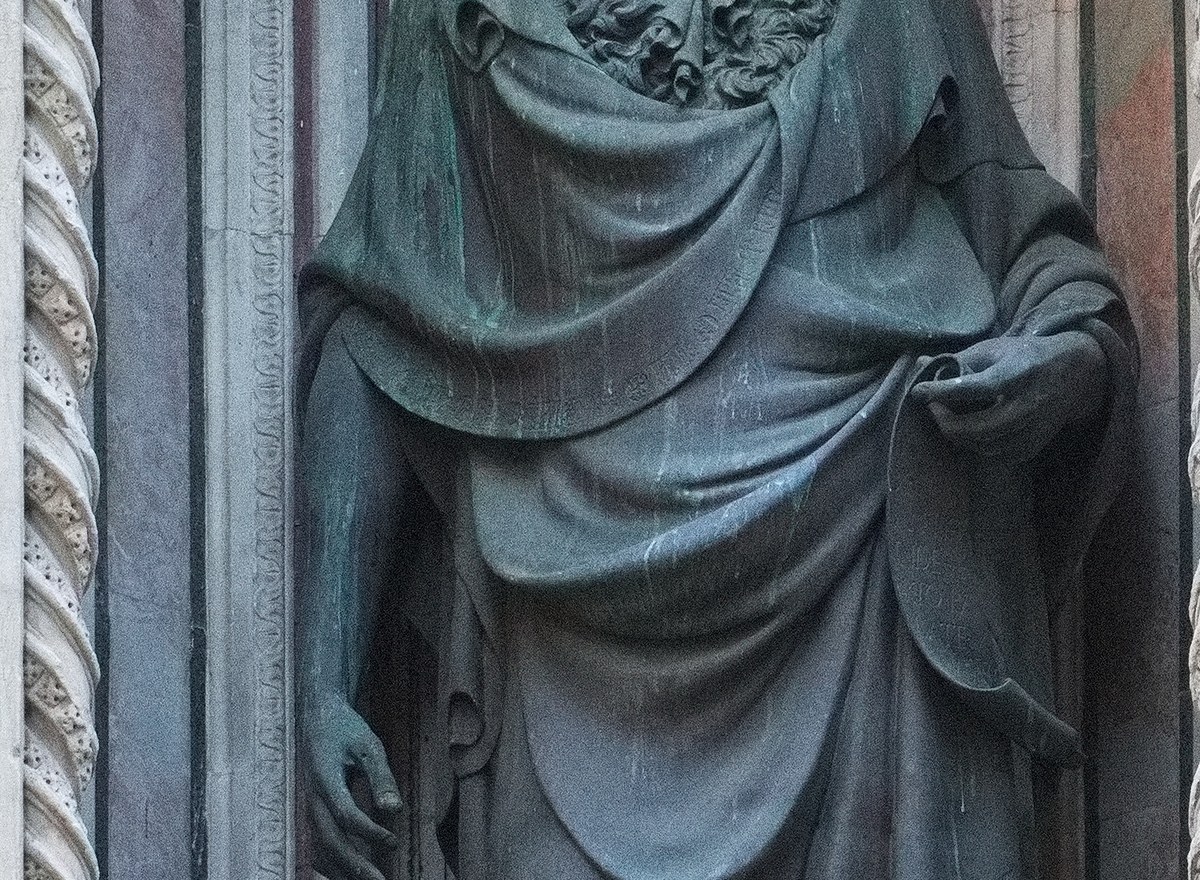 Mantle across the torso detail from the exterior replica of Ghiberti’s St John the Baptist